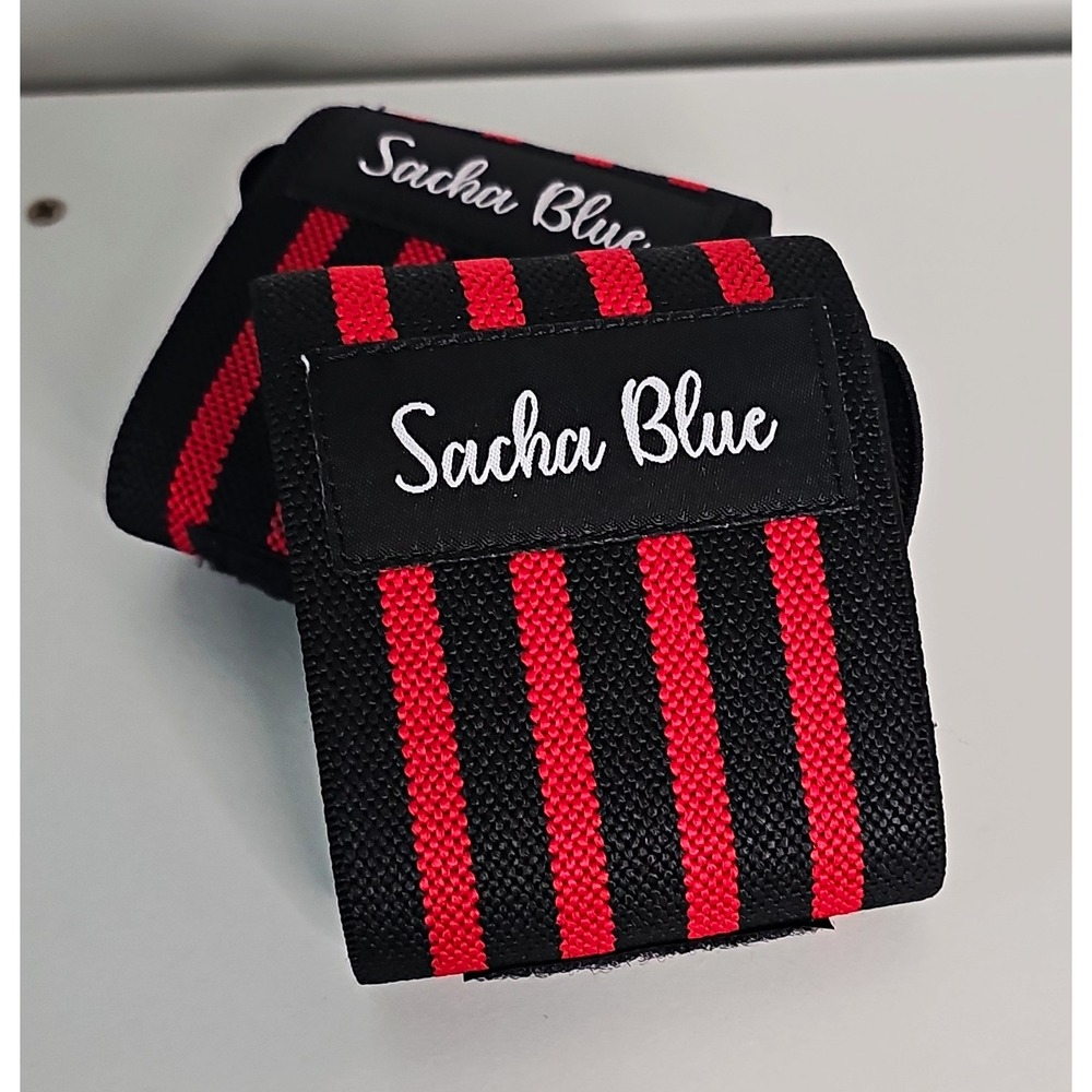 Sacha Blue Wrist Wraps Pair Black/Red Striped for Weight Lifting Gym